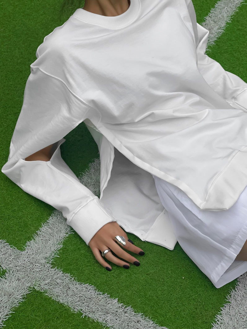 Cut-out Side Snap Shirt【White】