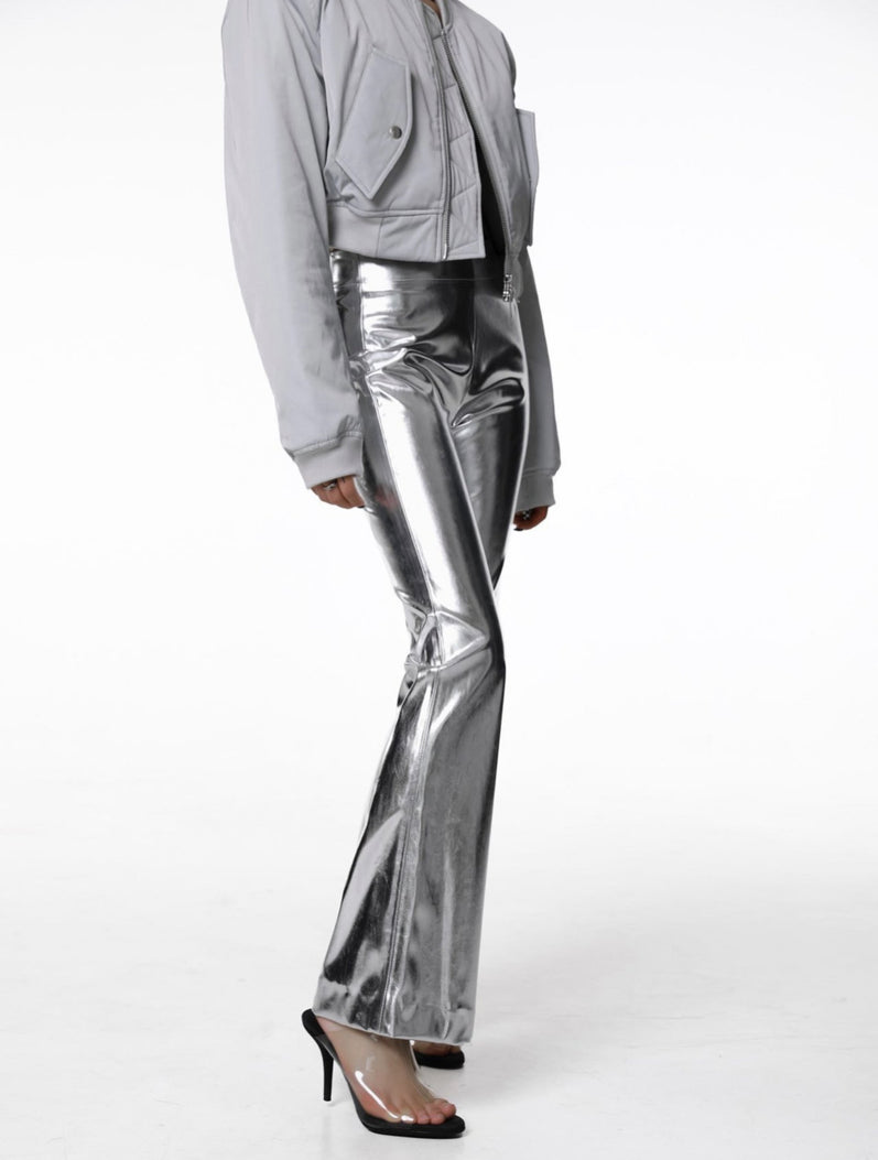 Metallic Foil Leather Pants