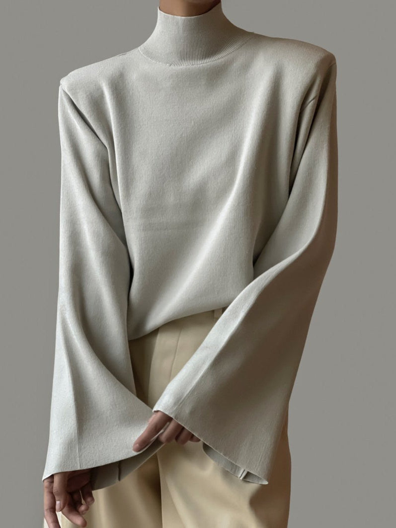 Mock Neck Bell Sleeve Knit [Cream Mint]