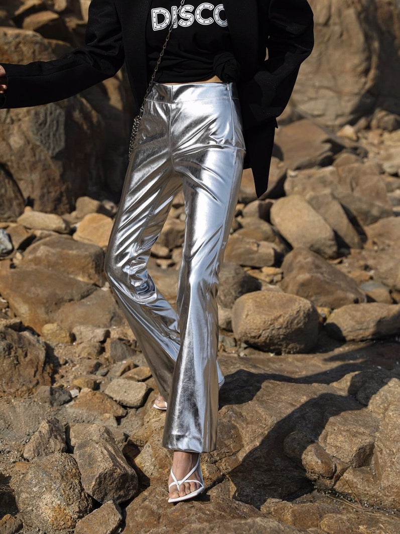 Metallic Foil Leather Pants